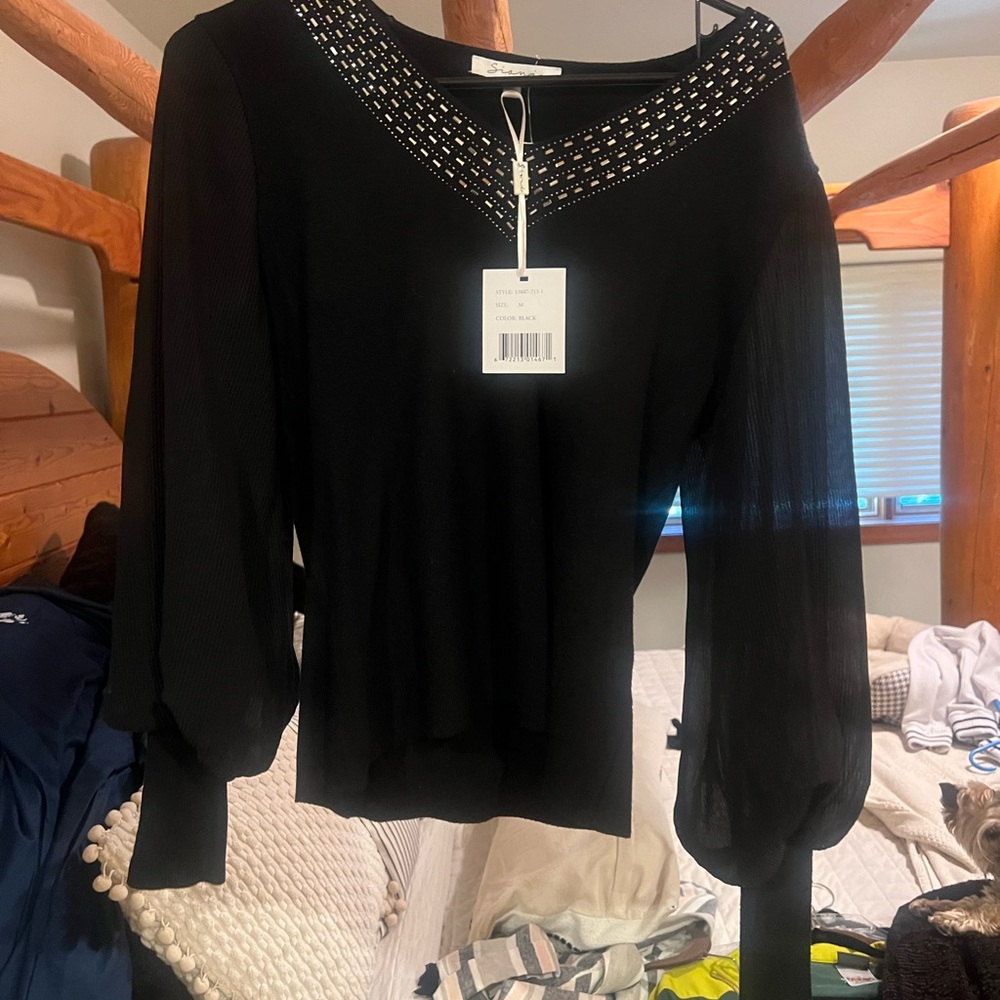 Sioni Black Blouse with Silver Accents